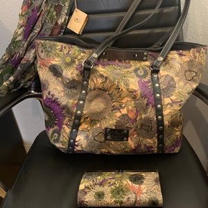 Patricia Nash Purple Sunflower Bag Wallet Scarf